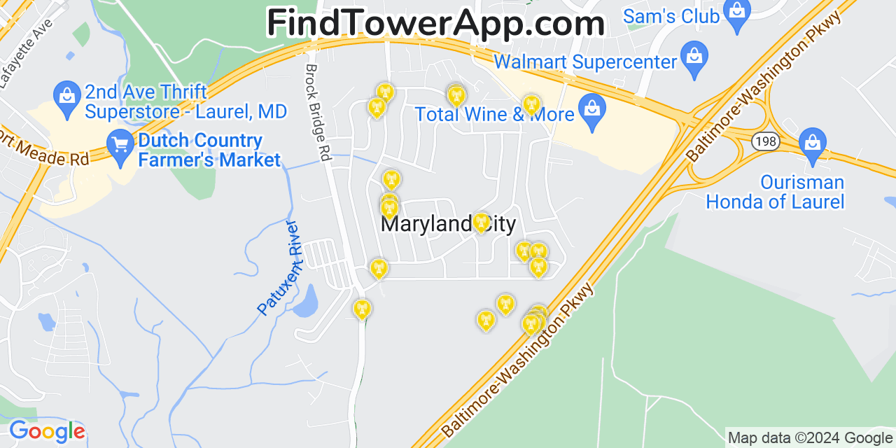 AT&T 4G/5G cell tower coverage map Maryland City, Maryland