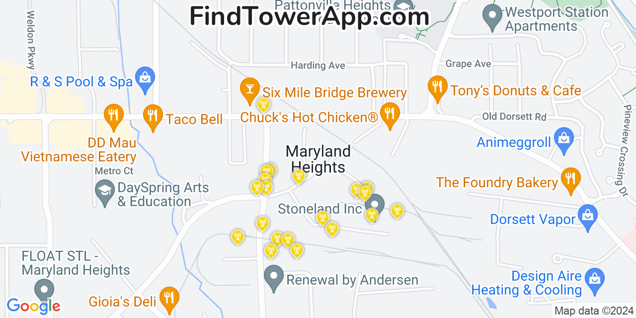 AT&T 4G/5G cell tower coverage map Maryland Heights, Missouri