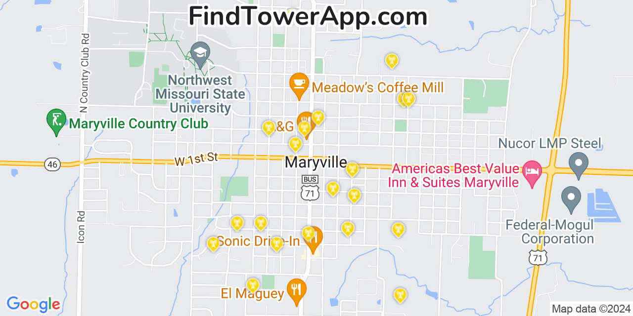 T-Mobile 4G/5G cell tower coverage map Maryville, Missouri