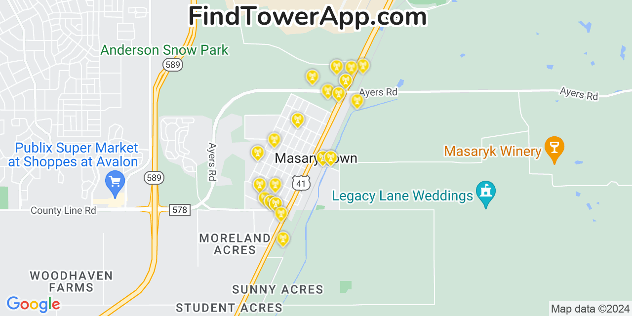 AT&T 4G/5G cell tower coverage map Masaryktown, Florida