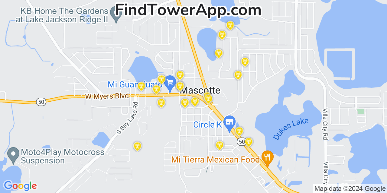 Verizon 4G/5G cell tower coverage map Mascotte, Florida