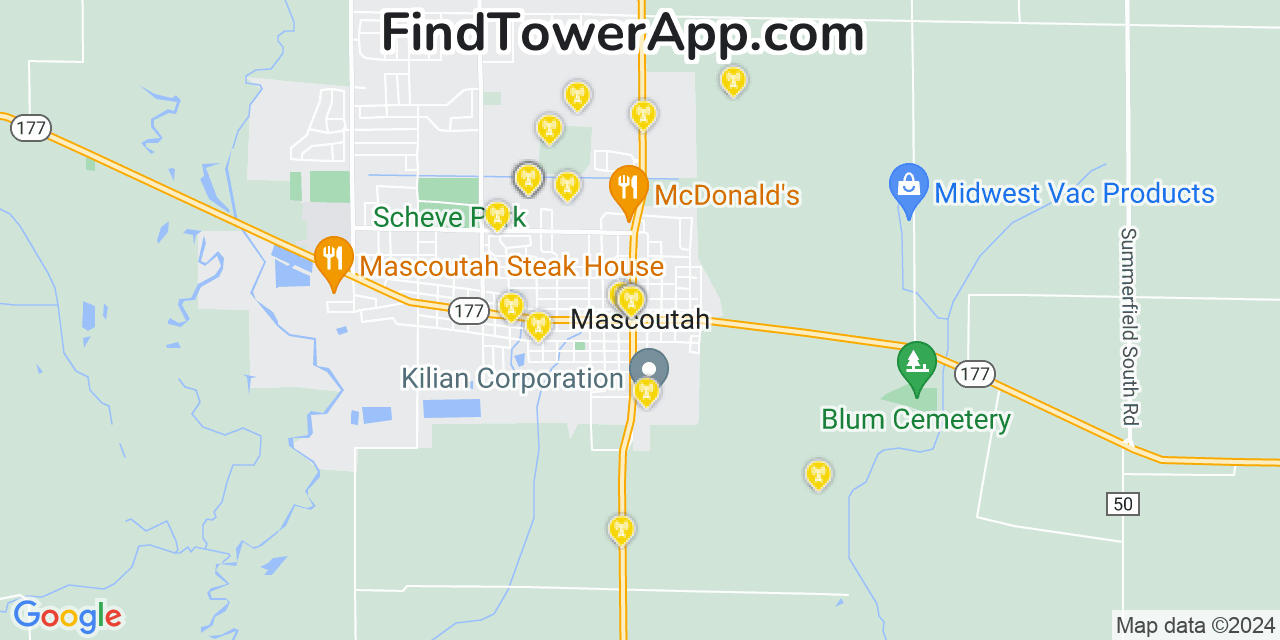 AT&T 4G/5G cell tower coverage map Mascoutah, Illinois