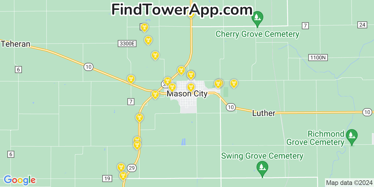 AT&T 4G/5G cell tower coverage map Mason City, Illinois