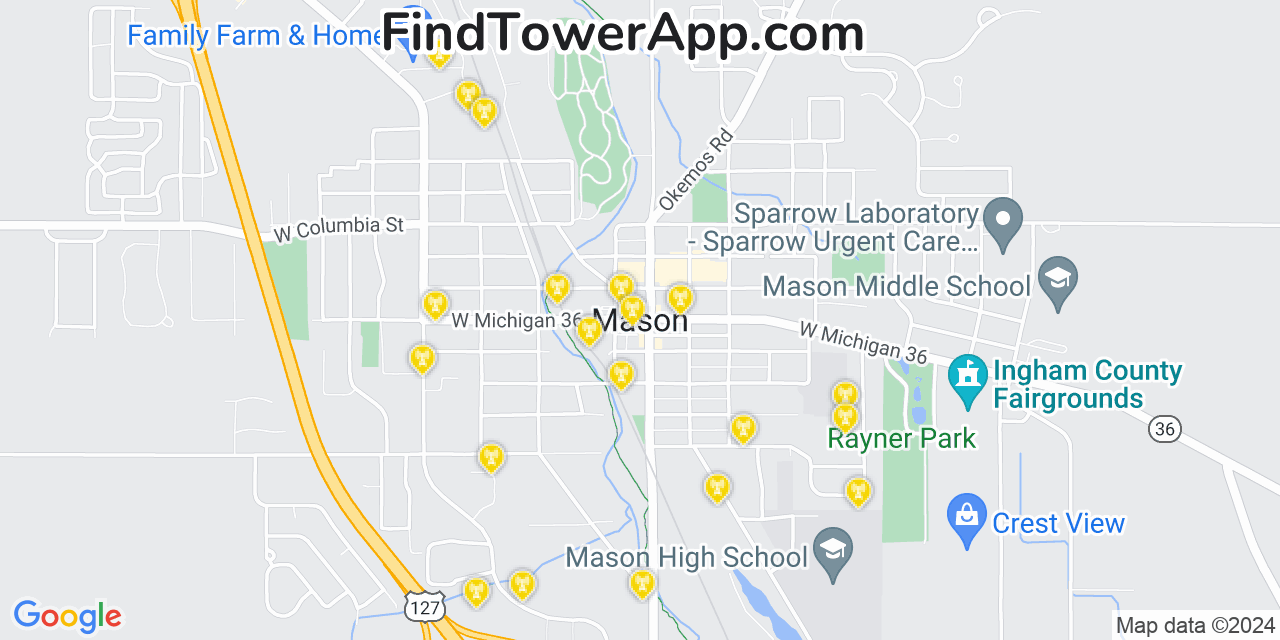 AT&T 4G/5G cell tower coverage map Mason, Michigan