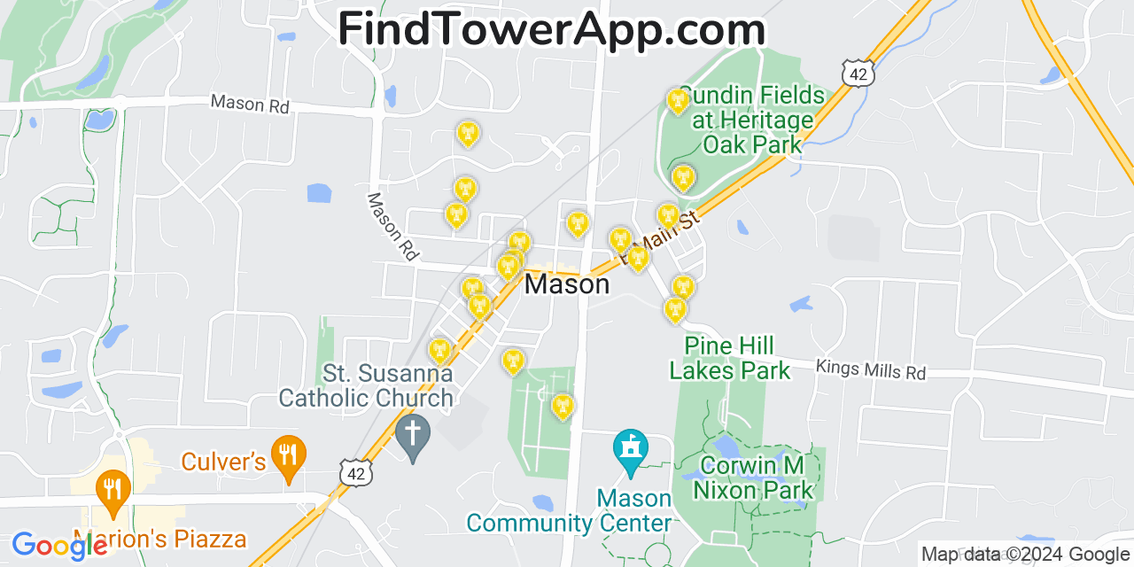 AT&T 4G/5G cell tower coverage map Mason, Ohio