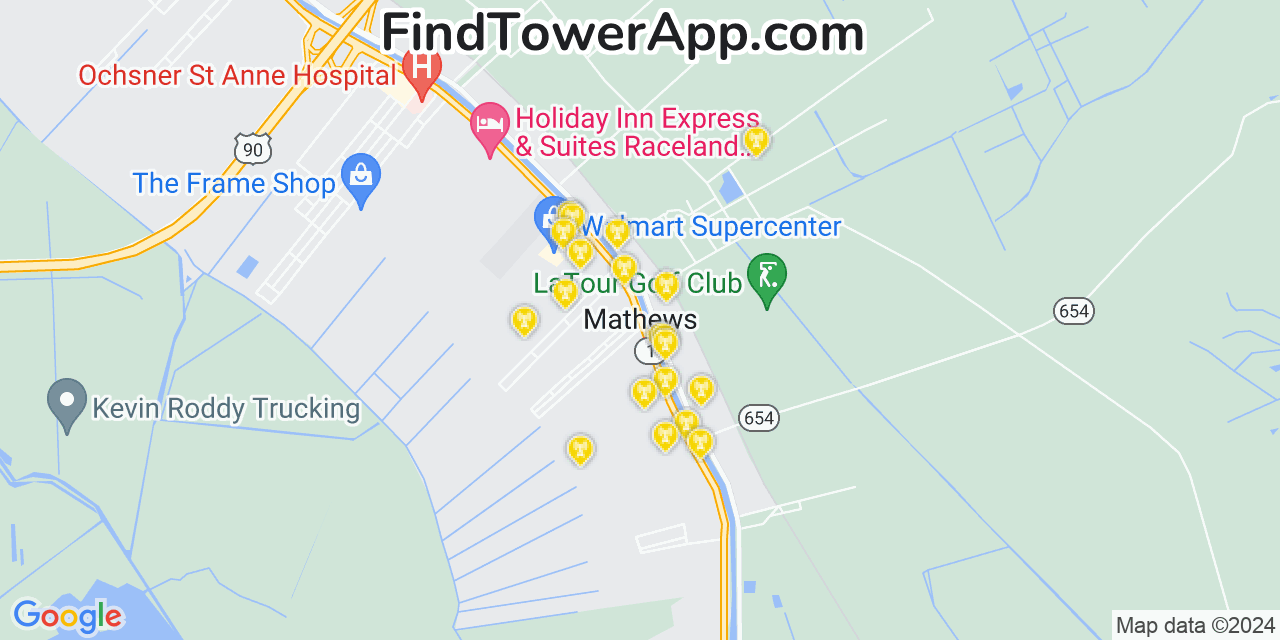 AT&T 4G/5G cell tower coverage map Mathews, Louisiana