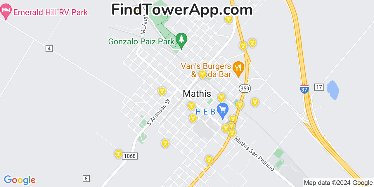 AT&T 4G/5G cell tower coverage map Mathis, Texas