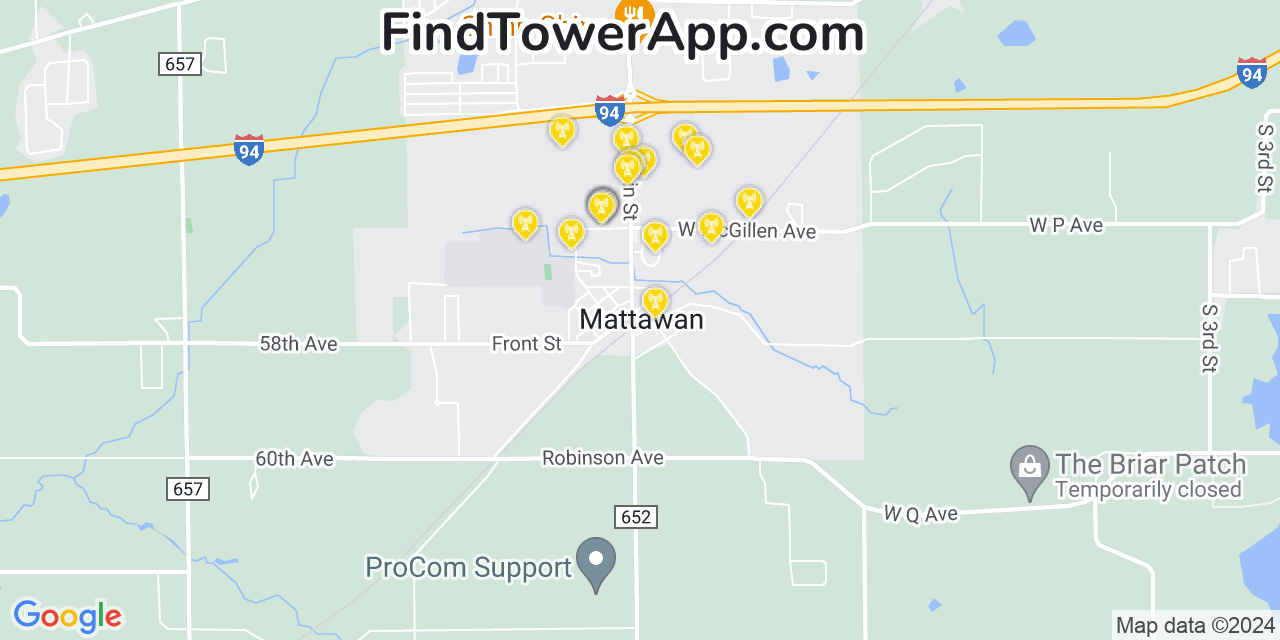 AT&T 4G/5G cell tower coverage map Mattawan, Michigan