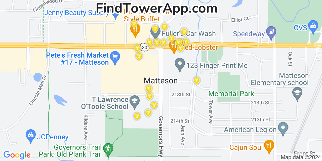 T-Mobile 4G/5G cell tower coverage map Matteson, Illinois
