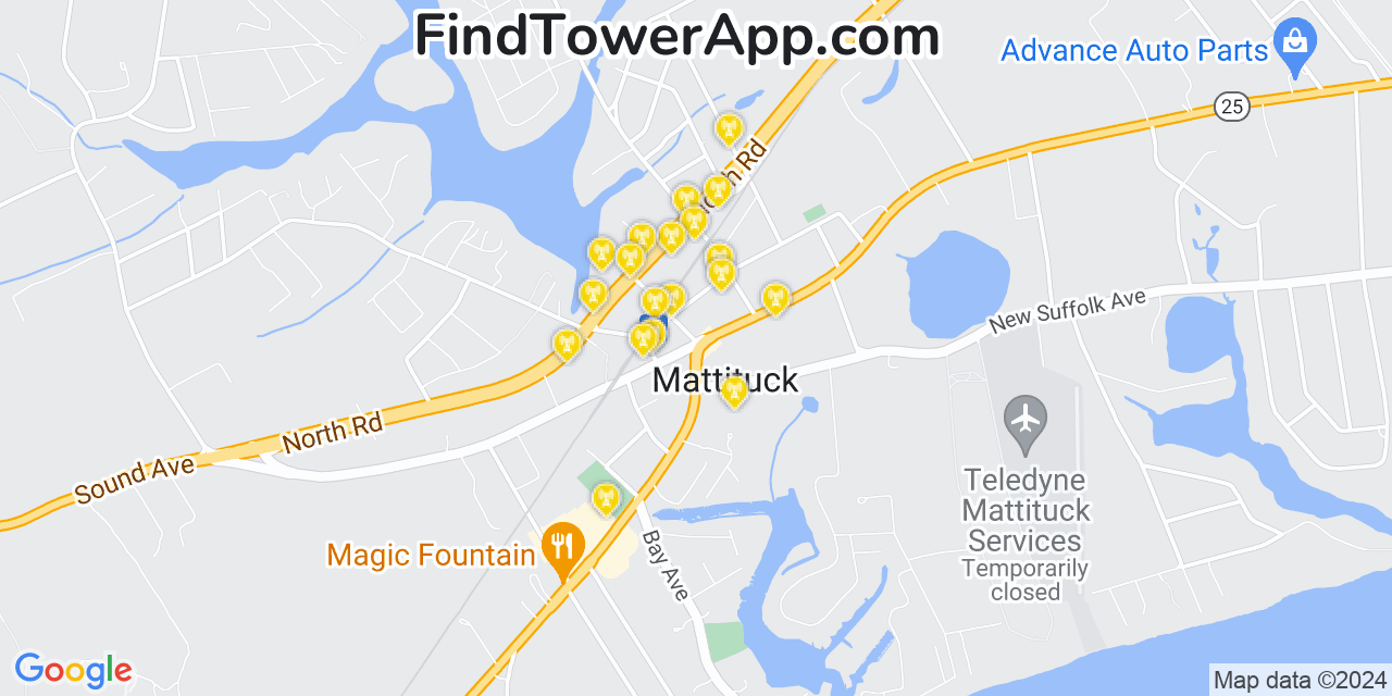 AT&T 4G/5G cell tower coverage map Mattituck, New York