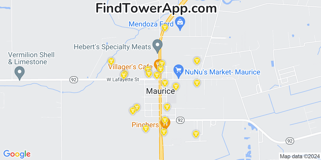 AT&T 4G/5G cell tower coverage map Maurice, Louisiana