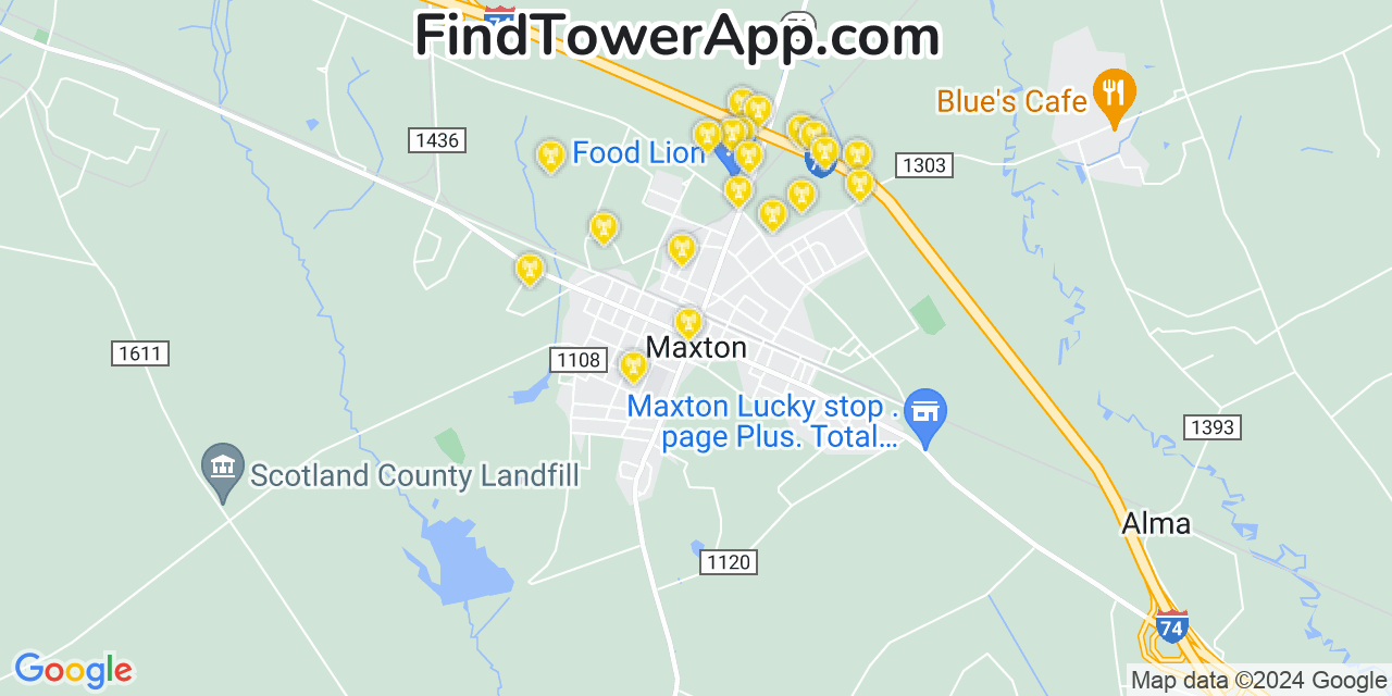T-Mobile 4G/5G cell tower coverage map Maxton, North Carolina