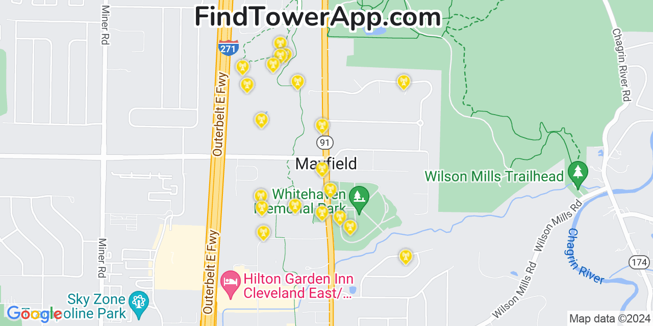 AT&T 4G/5G cell tower coverage map Mayfield, Ohio