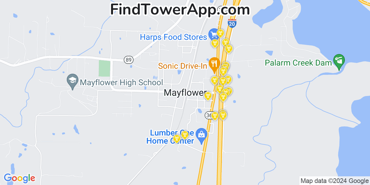 Verizon 4G/5G cell tower coverage map Mayflower, Arkansas