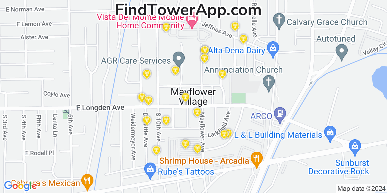 Verizon 4G/5G cell tower coverage map Mayflower Village, California