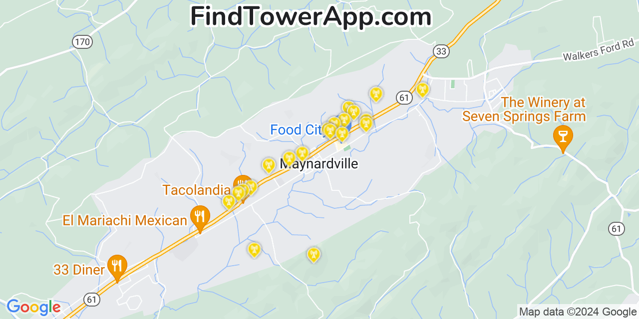 AT&T 4G/5G cell tower coverage map Maynardville, Tennessee