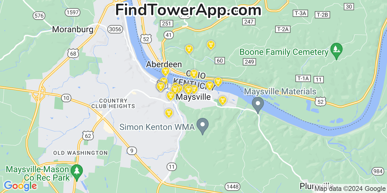 AT&T 4G/5G cell tower coverage map Maysville, Kentucky