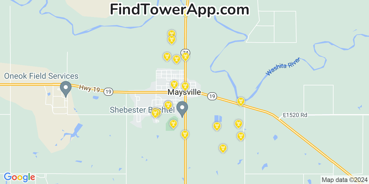 AT&T 4G/5G cell tower coverage map Maysville, Oklahoma