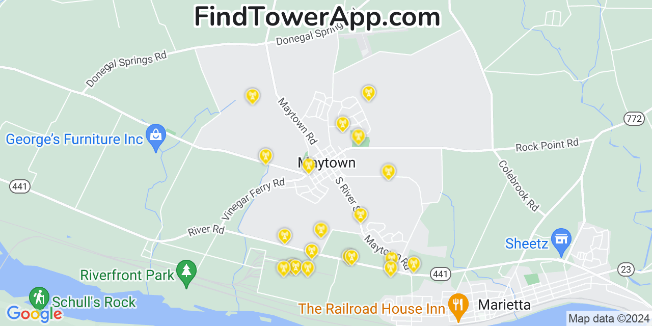 AT&T 4G/5G cell tower coverage map Maytown, Pennsylvania