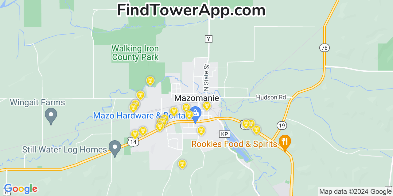 AT&T 4G/5G cell tower coverage map Mazomanie, Wisconsin