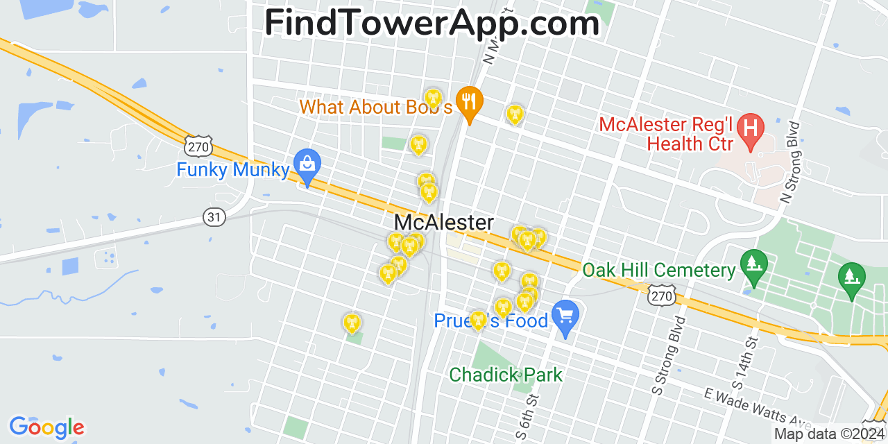 AT&T 4G/5G cell tower coverage map McAlester, Oklahoma