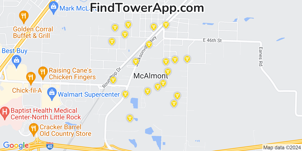 AT&T 4G/5G cell tower coverage map McAlmont, Arkansas