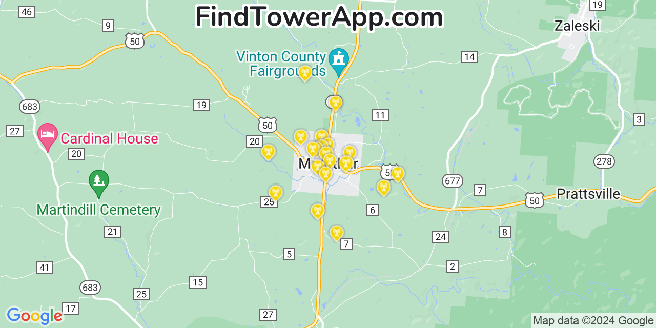 AT&T 4G/5G cell tower coverage map McArthur, Ohio