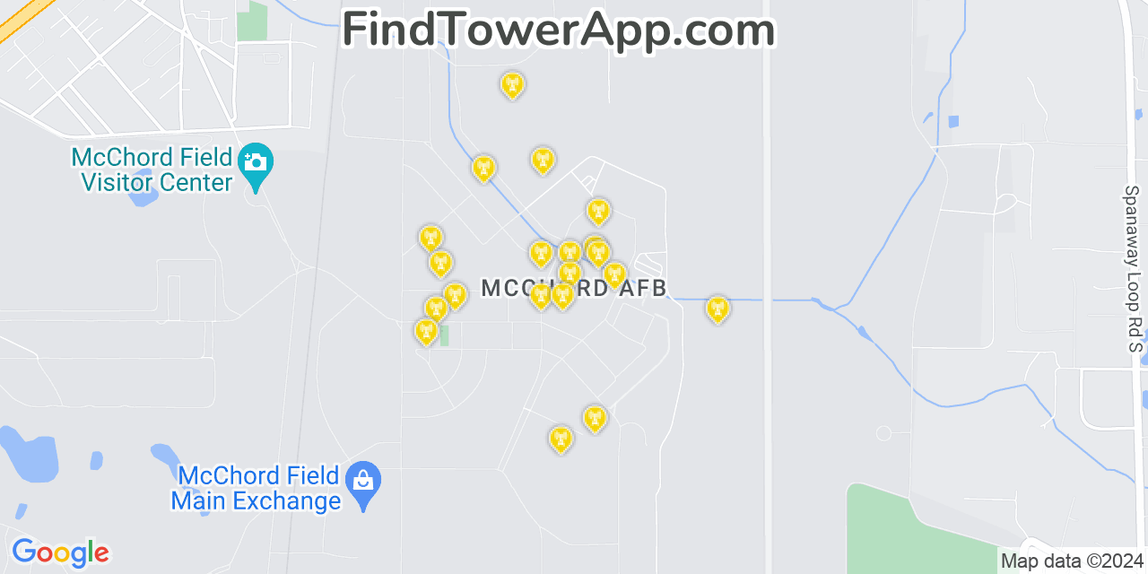 AT&T 4G/5G cell tower coverage map McChord Air Force Base, Washington