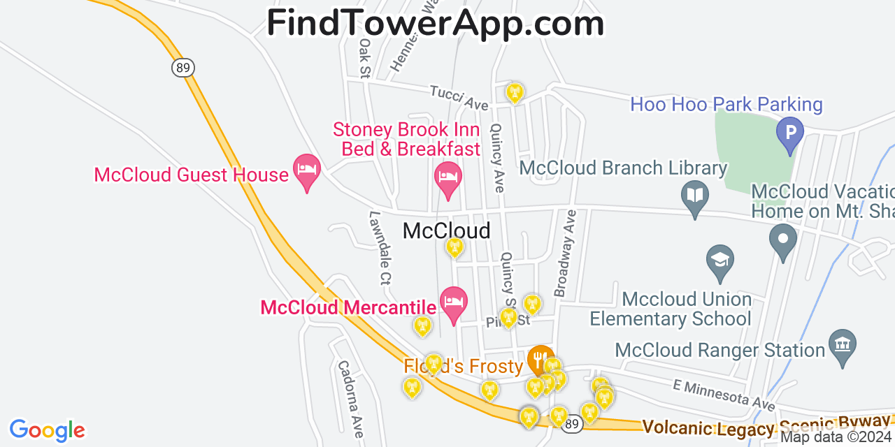 AT&T 4G/5G cell tower coverage map McCloud, California