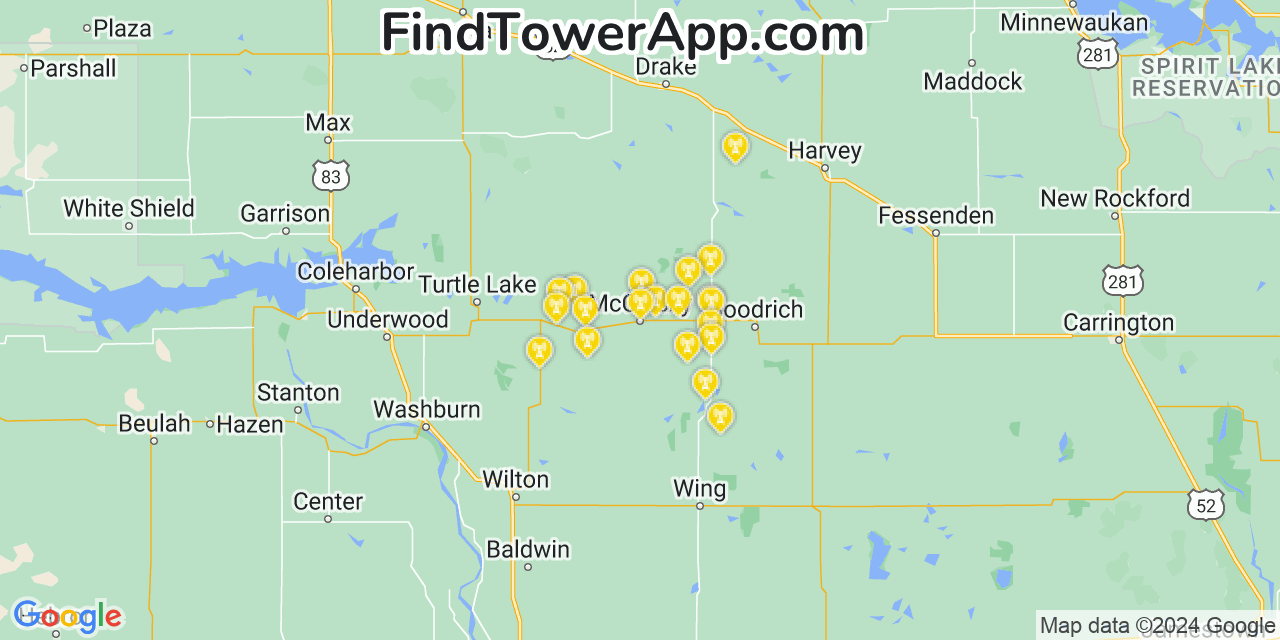 AT&T 4G/5G cell tower coverage map McClusky, North Dakota