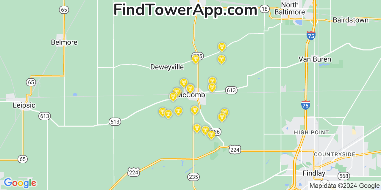 AT&T 4G/5G cell tower coverage map McComb, Ohio