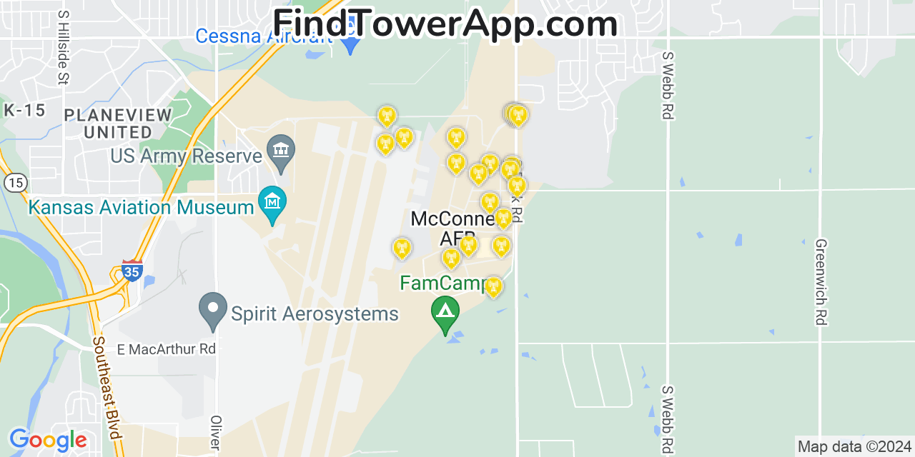 AT&T 4G/5G cell tower coverage map McConnell AFB, Kansas