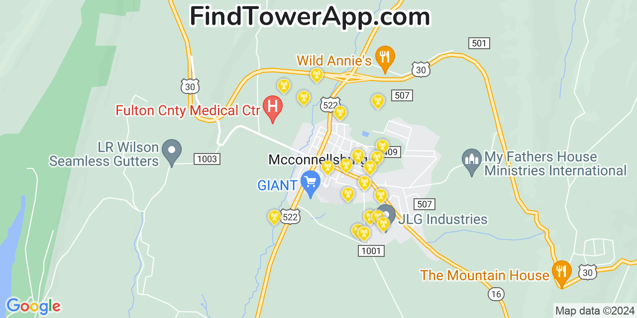 AT&T 4G/5G cell tower coverage map McConnellsburg, Pennsylvania