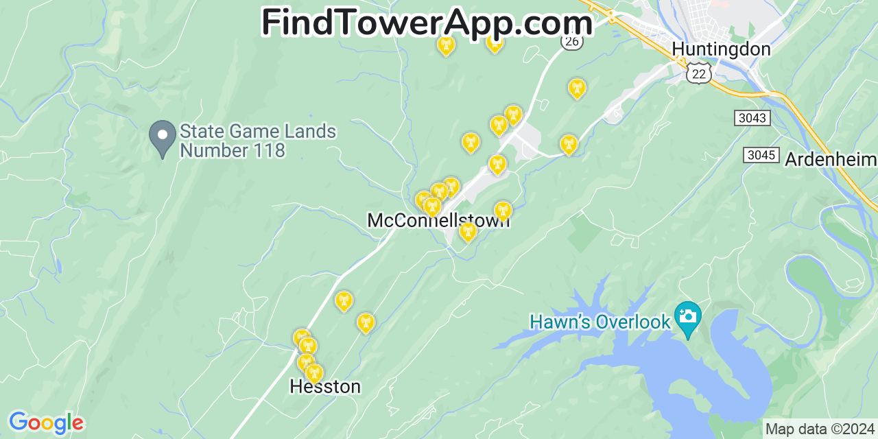 AT&T 4G/5G cell tower coverage map McConnellstown, Pennsylvania