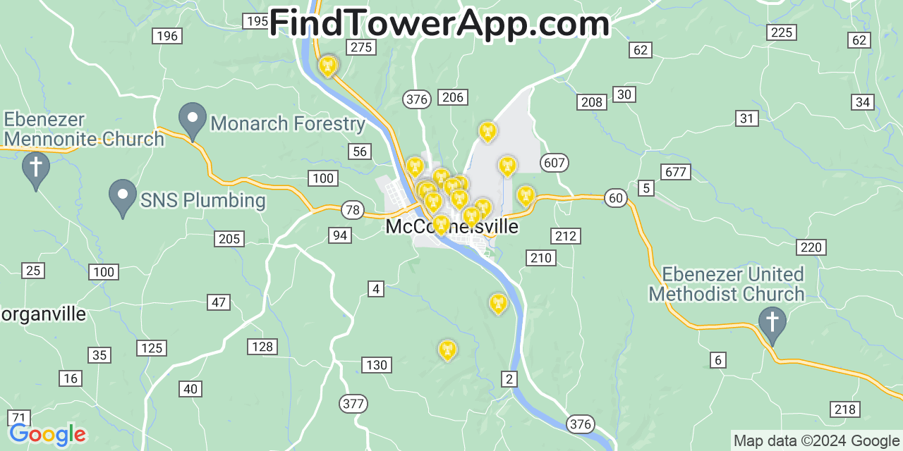 AT&T 4G/5G cell tower coverage map McConnelsville, Ohio