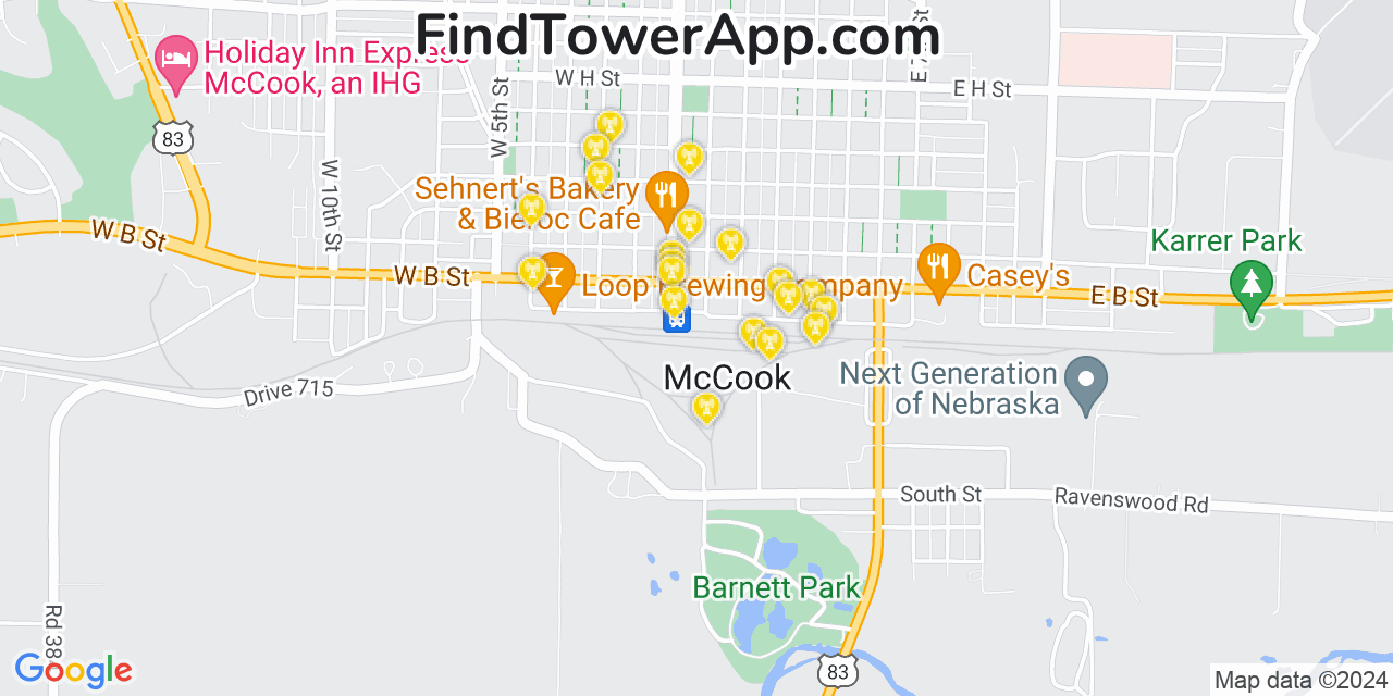 AT&T 4G/5G cell tower coverage map McCook, Nebraska
