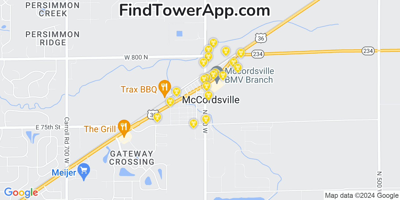 AT&T 4G/5G cell tower coverage map McCordsville, Indiana