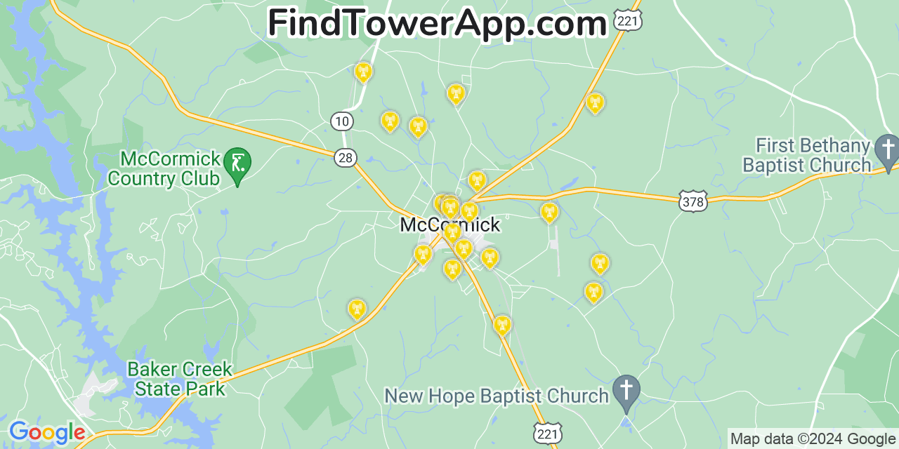 AT&T 4G/5G cell tower coverage map McCormick, South Carolina
