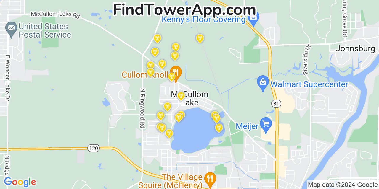 AT&T 4G/5G cell tower coverage map McCullom Lake, Illinois