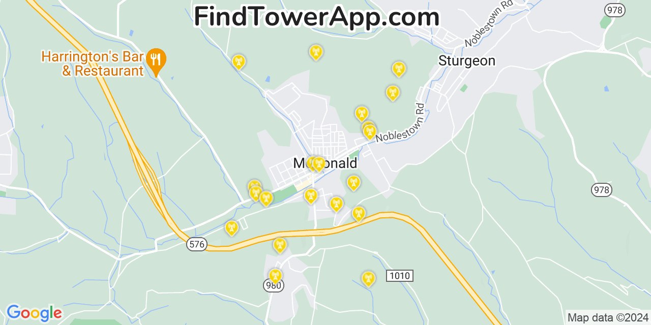 AT&T 4G/5G cell tower coverage map McDonald, Pennsylvania
