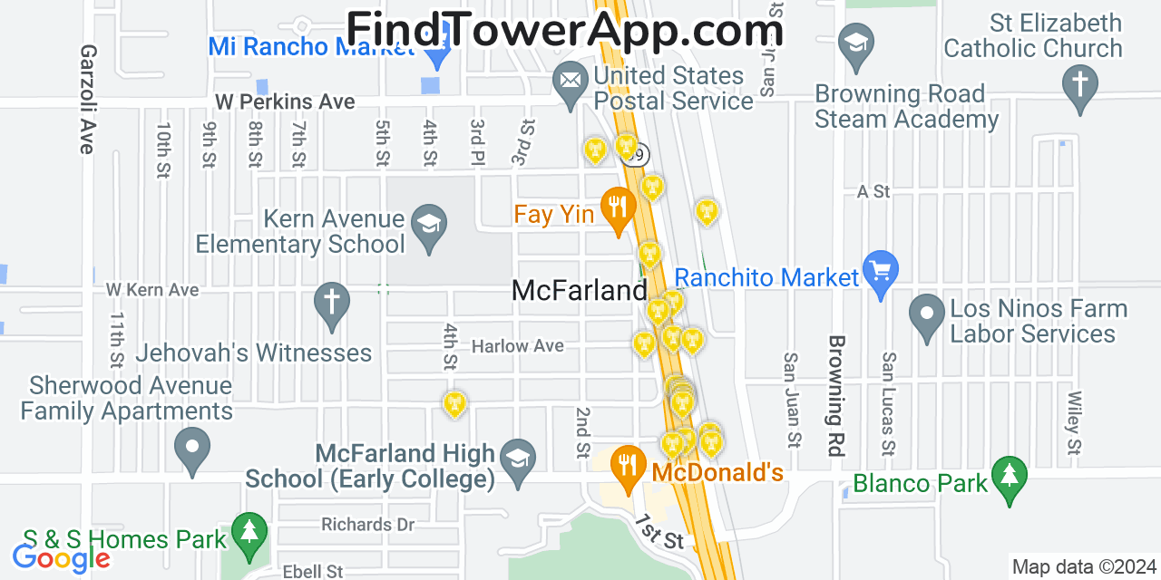 Verizon 4G/5G cell tower coverage map McFarland, California