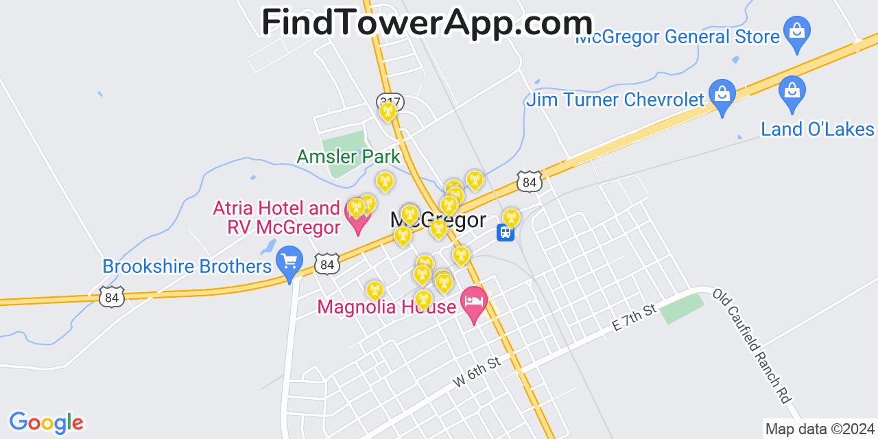 AT&T 4G/5G cell tower coverage map McGregor, Texas