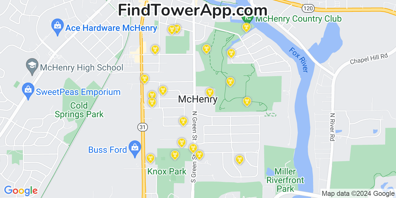 AT&T 4G/5G cell tower coverage map McHenry, Illinois