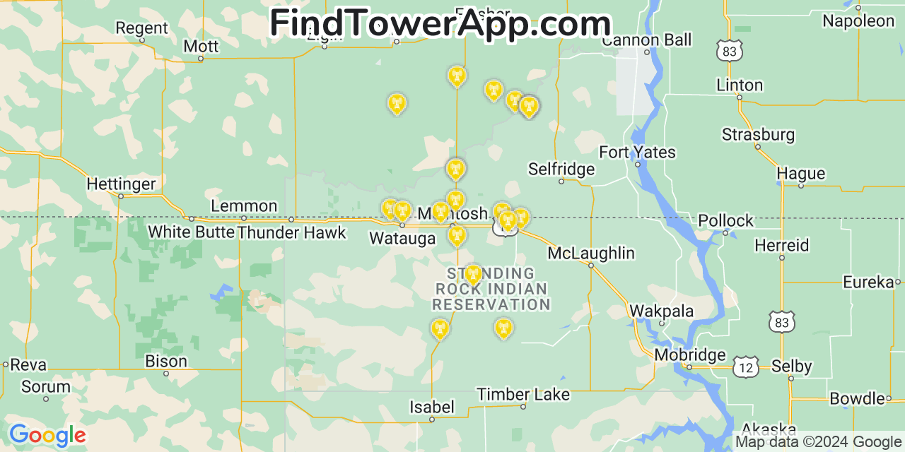 AT&T 4G/5G cell tower coverage map McIntosh, South Dakota