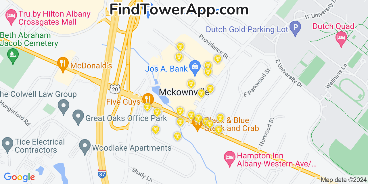 AT&T 4G/5G cell tower coverage map McKownville, New York