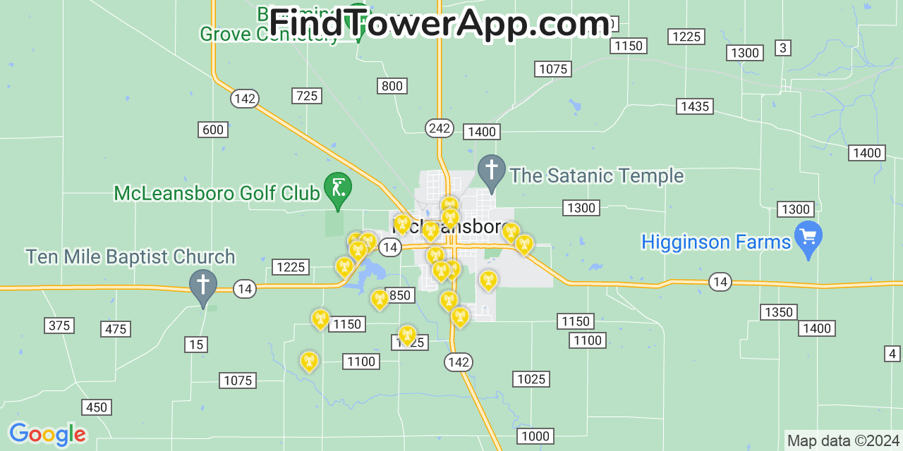 AT&T 4G/5G cell tower coverage map McLeansboro, Illinois