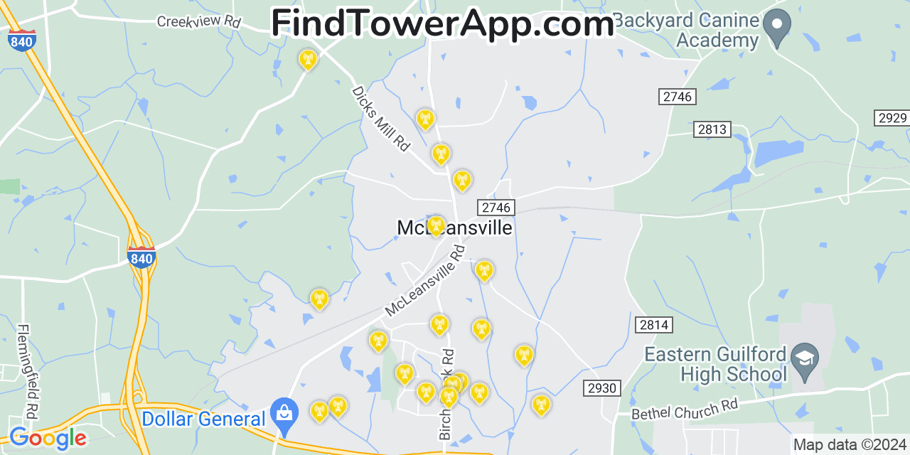 AT&T 4G/5G cell tower coverage map McLeansville, North Carolina