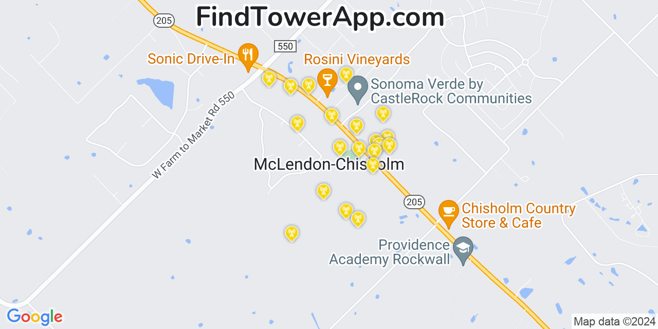 AT&T 4G/5G cell tower coverage map McLendon Chisholm, Texas