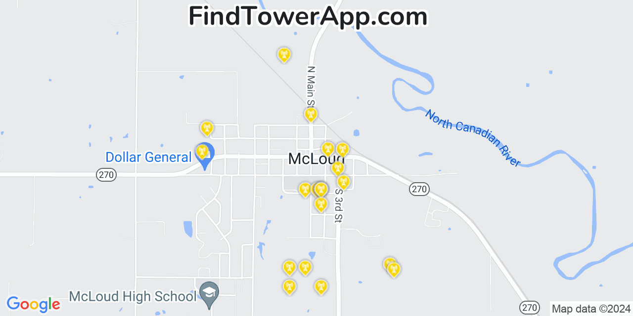 AT&T 4G/5G cell tower coverage map McLoud, Oklahoma