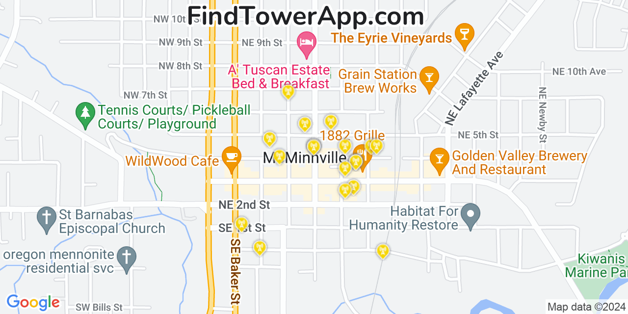 T-Mobile 4G/5G cell tower coverage map McMinnville, Oregon